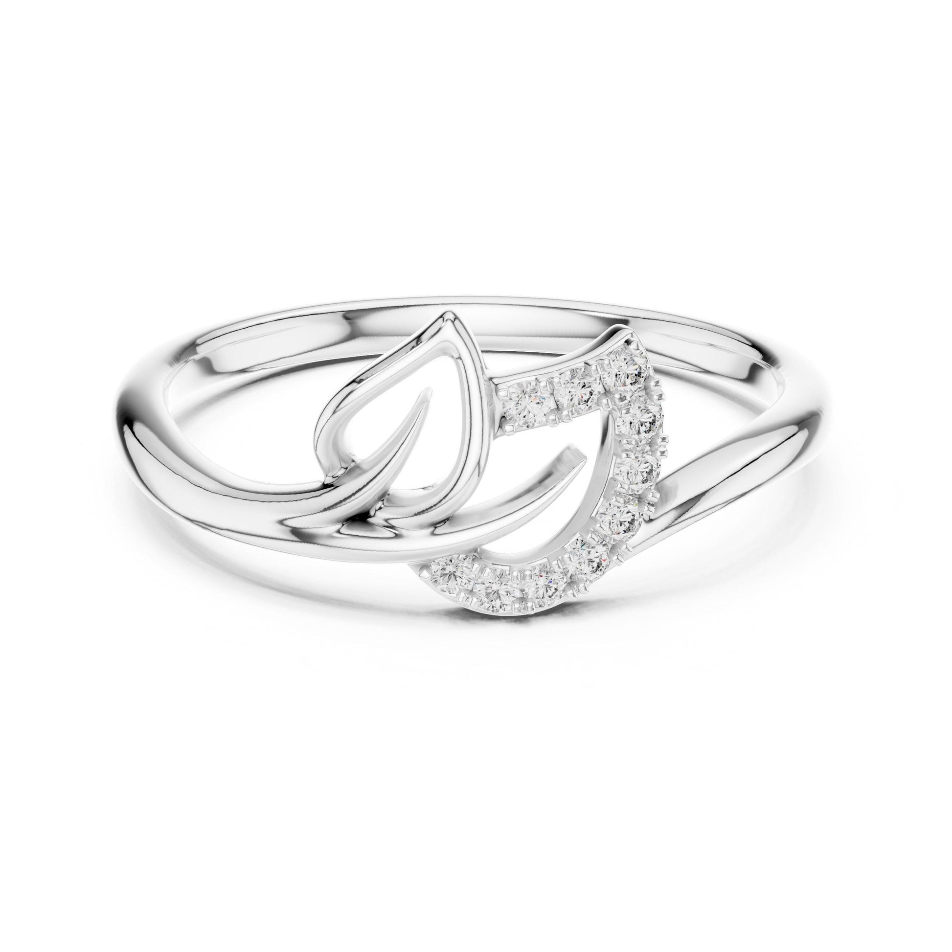 Rose gold Leaf Moissanite Ring with nature-inspired band, minimalist design, diamond alternative bridal ring by Riora.