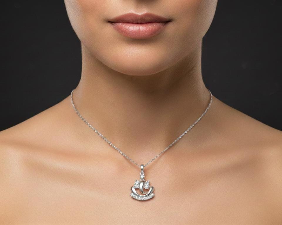 Moissanite Lotus Pendant Necklace | Hypoallergenic Symbolic Jewelry | Gold, Rose Gold, Silver