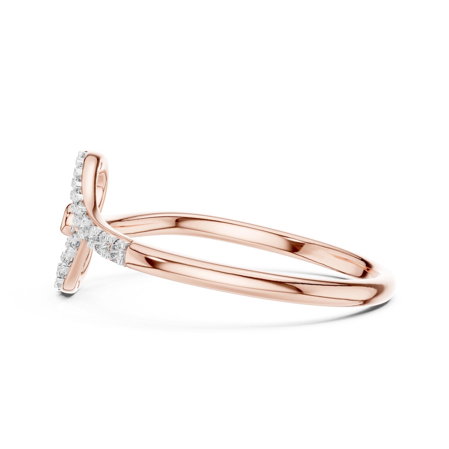 Riora moissanite heart ring with a curved band in rose gold and silver, minimalist romantic jewelry for special occasions.