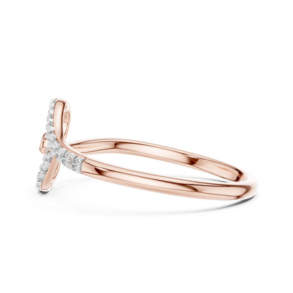 Riora moissanite heart ring with a curved band in rose gold and silver, minimalist romantic jewelry for special occasions.