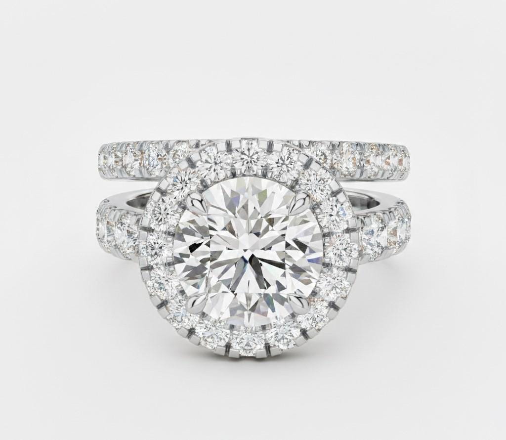 Halo CZ Engagement Ring Set | Bridal Promise Ring for Women