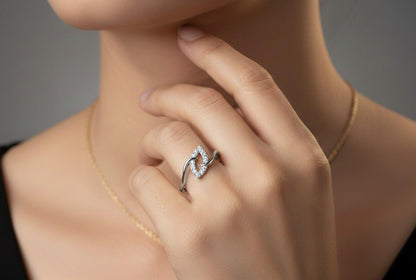Interlocking Heart Moissanite Ring | Gold, Rose Gold & Silver | Hypoallergenic Promise Ring