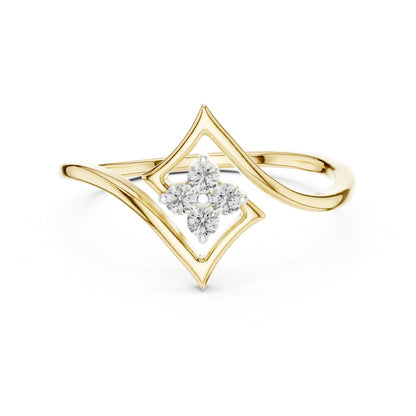 Riora Moissanite flower diamond ring with gold, rose gold, and silver bands featuring a minimalist floral design and unique statement style.