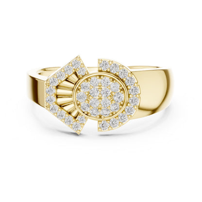 Rose gold luxury moissanite diamond statement ring with bold design, featuring sparkling stones and elegant bridal band details.
