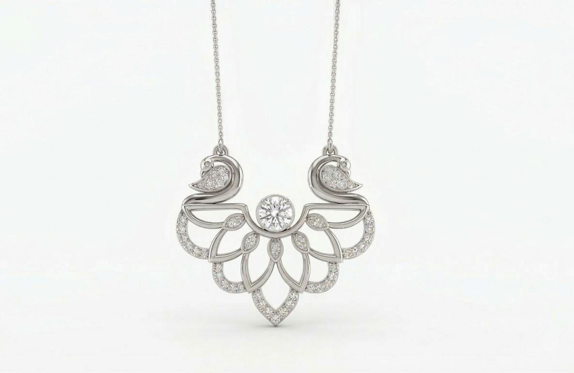 Elegant swan-shaped moissanite necklace by Riora featuring a rose gold pendant, romantic jewelry for bridal or special occasions.
