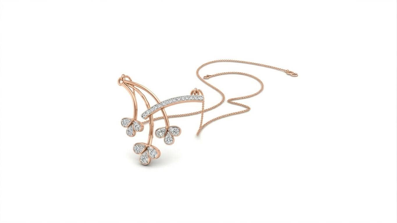 Riora Moissanite floral branch necklace with diamond flower pendant in rose gold, delicate bridal jewelry for weddings