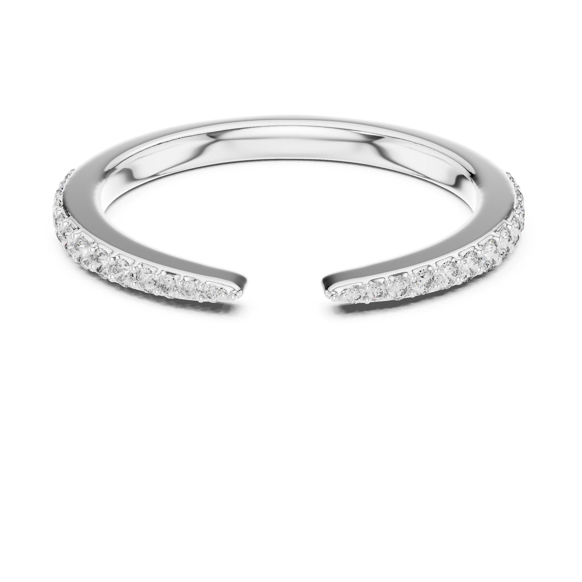 Rose gold open cuff Moissanite ring with adjustable diamond-style half eternity design by Riora, minimalist and elegant jewelry piece