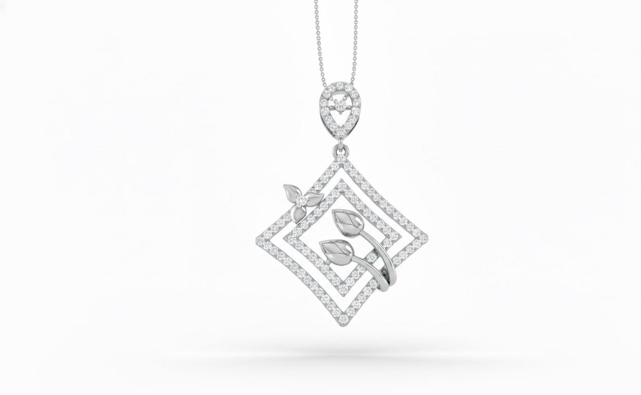 Moissanite Diamond Pendant Necklace, Gold Rose Silver Floral Geometric Charm  Chain Gift for Her