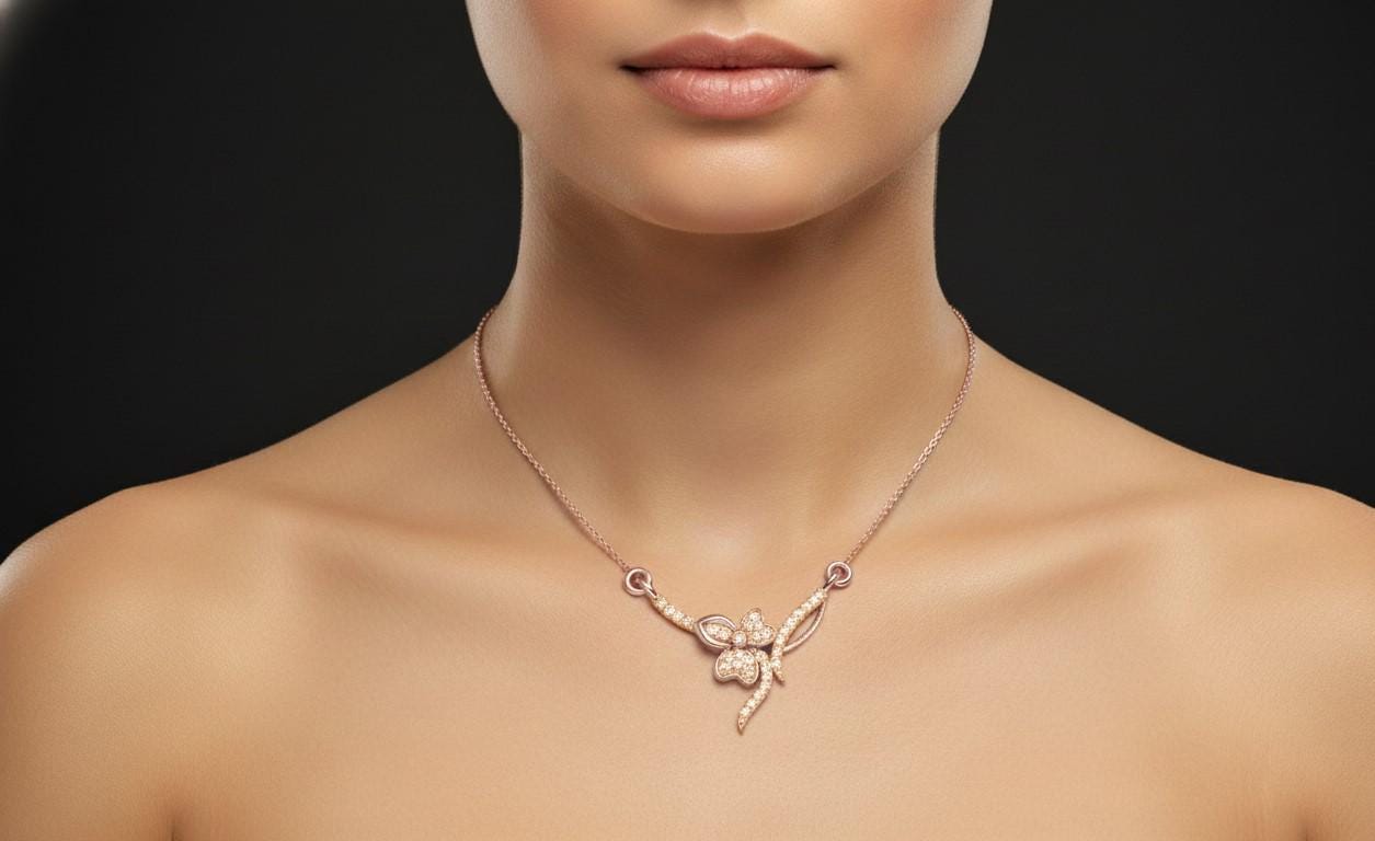 Moissanite Butterfly Pendant Necklace for Women | Gold, Rose Gold & Silver | 22" Adjustable Chain | Valentine & Anniversary Gift