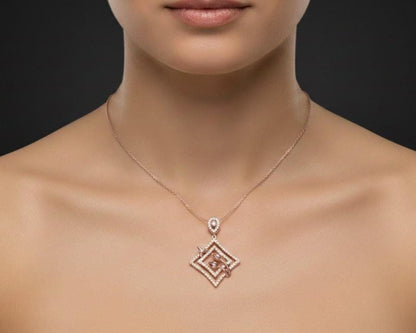 Moissanite Diamond Pendant Necklace, Gold Rose Silver Floral Geometric Charm  Chain Gift for Her