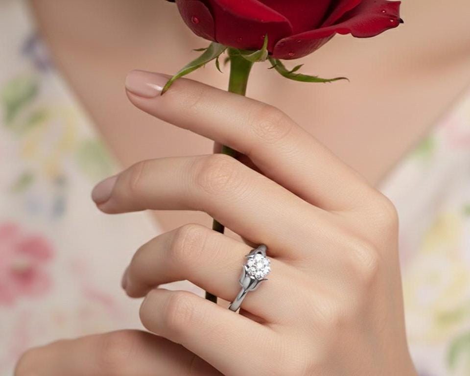 Moissanite Flower Ring | Rose Gold Silver Hypoallergenic Engagement & Promise Ring for Women