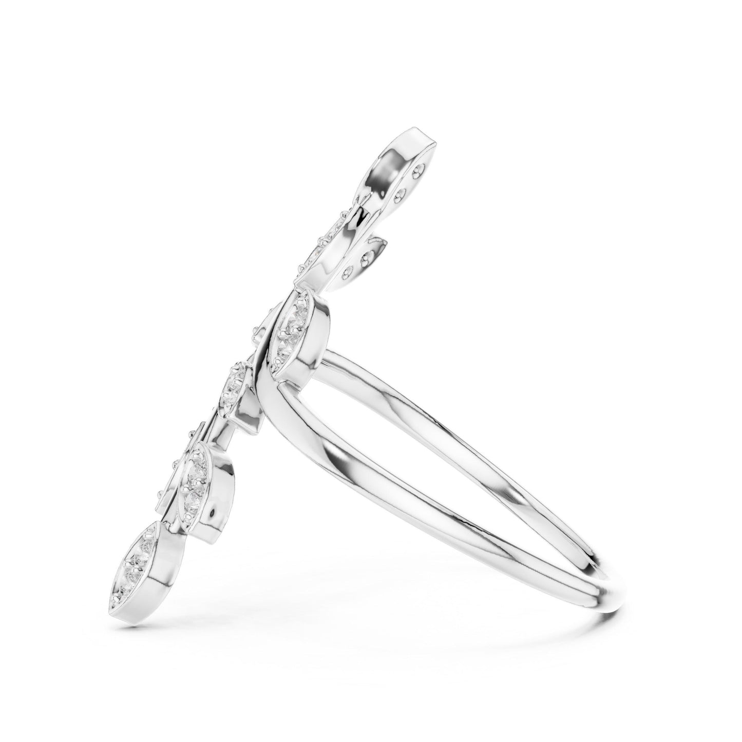 Rose gold Moissanite leaf branch ring featuring a vine design and botanical style by Riora, perfect for nature-inspired jewelry.