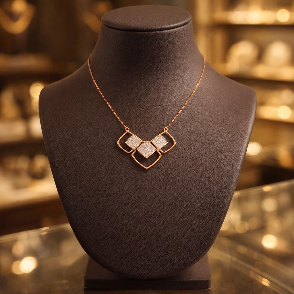 Riora moissanite geometric necklace with minimalist diamond pendant in rose gold, silver, or gold jewelry for bridal or everyday wear