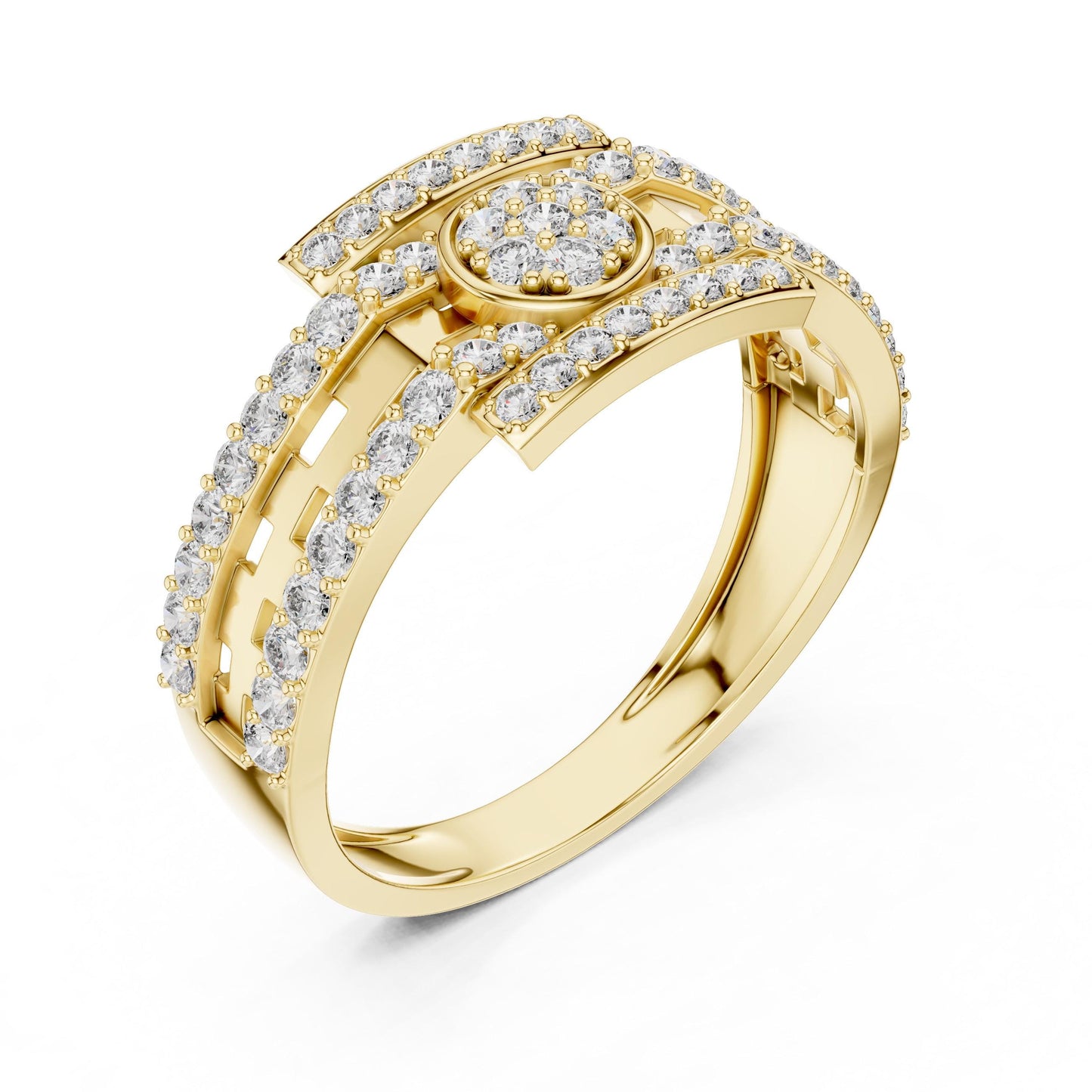 Riora luxury CZ halo band ring in rose silver with sparkling stones, hypoallergenic statement wedding or anniversary ring.