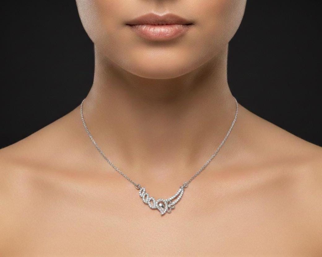 Rose gold floral swirl necklace with moissanite diamond accents, elegant wedding jewelry pendant for women