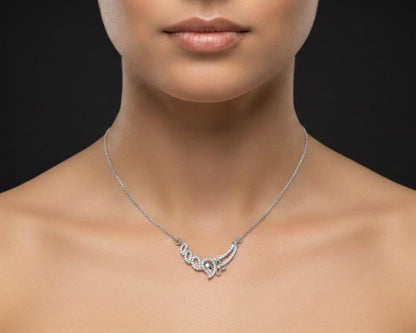 Rose gold floral swirl necklace with moissanite diamond accents, elegant wedding jewelry pendant for women