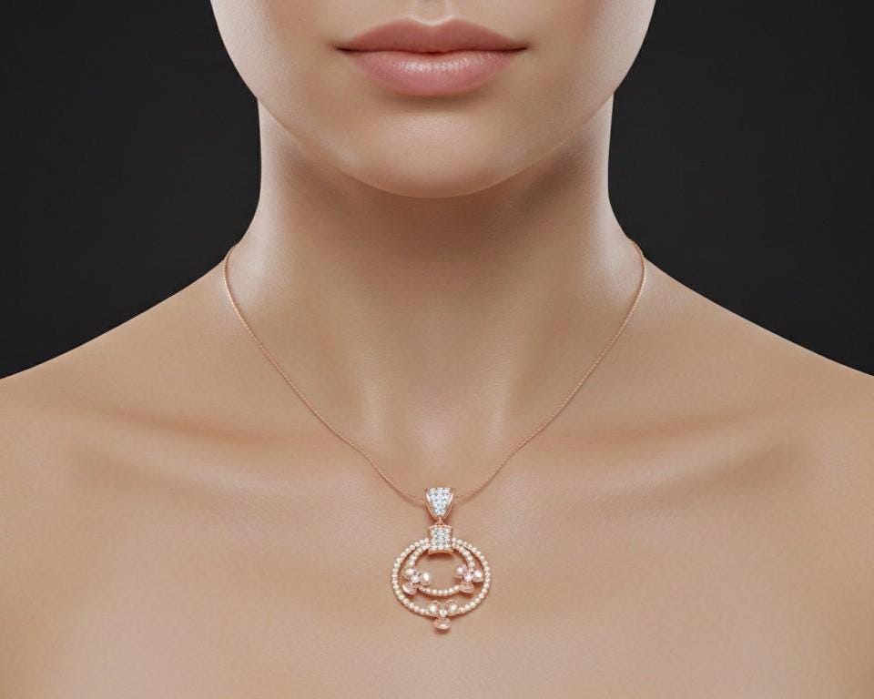 Circle Pendant Gold Rose Silver Jewelry, Floral Diamond Look Necklace, Valentine Gift for Her