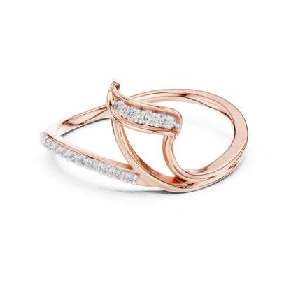Riora elegant moissanite wave ring with minimalist open band in gold, rose gold, and silver, perfect for stacking jewelry.