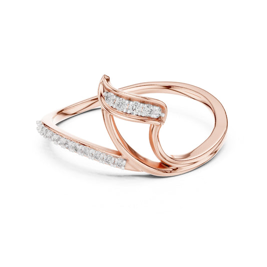 Riora elegant moissanite wave ring with minimalist open band in gold, rose gold, and silver, perfect for stacking jewelry.