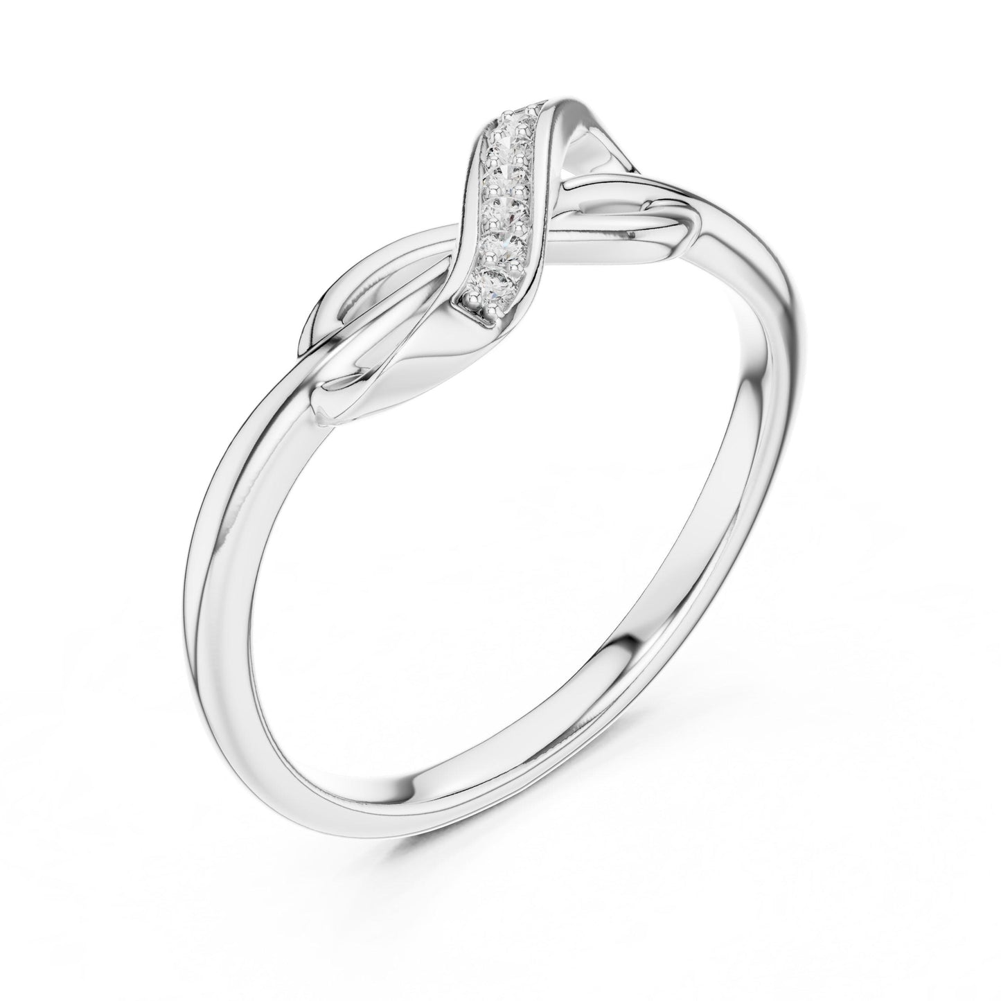 Riora infinity knot moissanite diamond ring with a dainty minimalist design, perfect as a stackable promise or infinity gift band