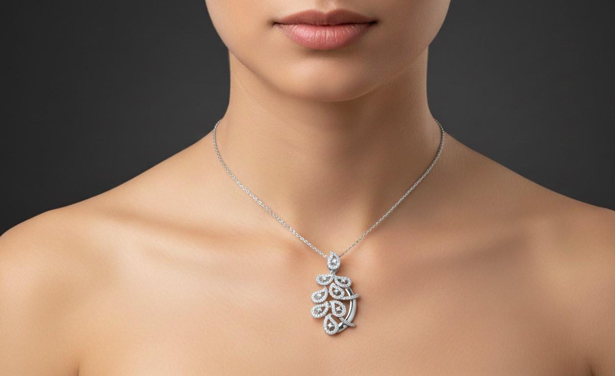 Moissanite Leaf Pendant Necklace, Elegant Rose Gold Finish