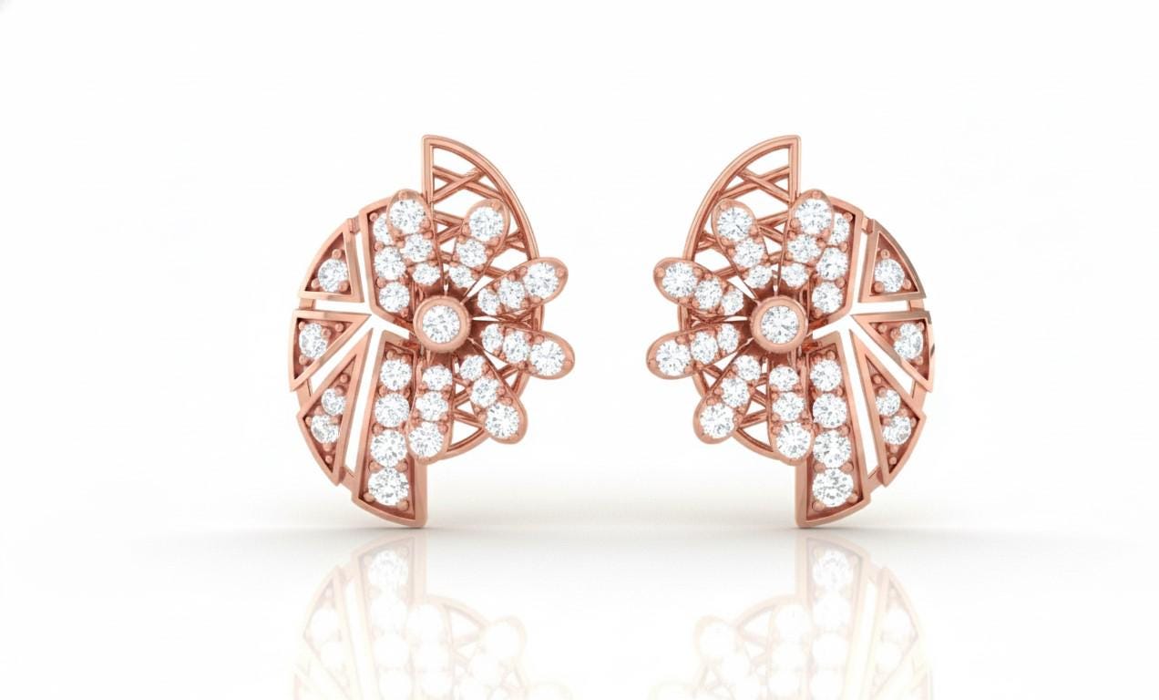 Moissanite Floral Stud Earrings for Women | Gold, Rose Gold & Silver | Bridal & Valentine Gift