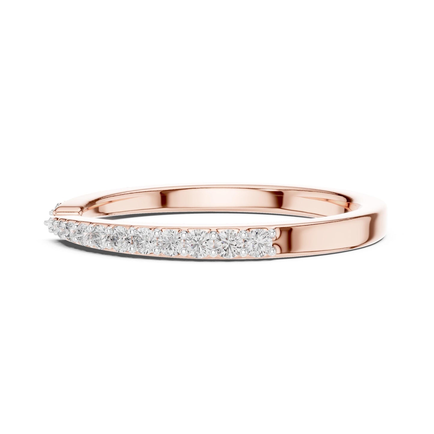 Rose gold open cuff moissanite ring with adjustable diamond-style half eternity design, minimalist and elegant jewelry by Riora