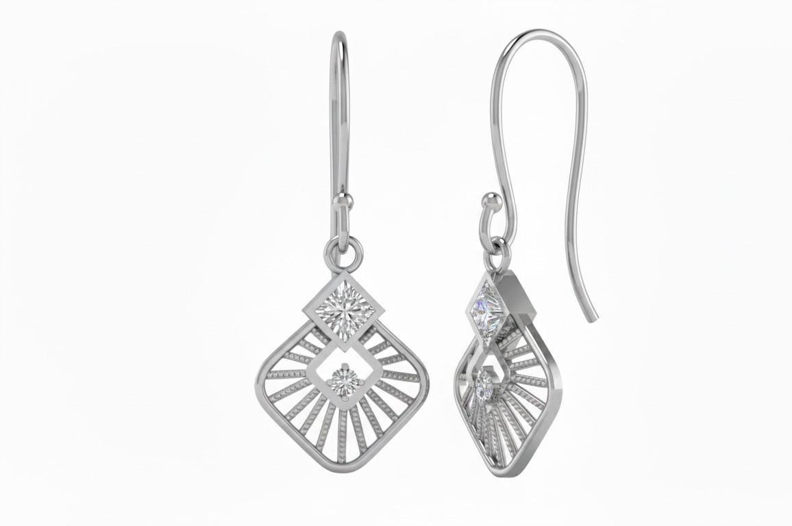 Moissanite Drop Earrings Gold Rose Silver | Diamond Look Dangle Earrings | Hypoallergenic Gift for Her Valentine Jewelry