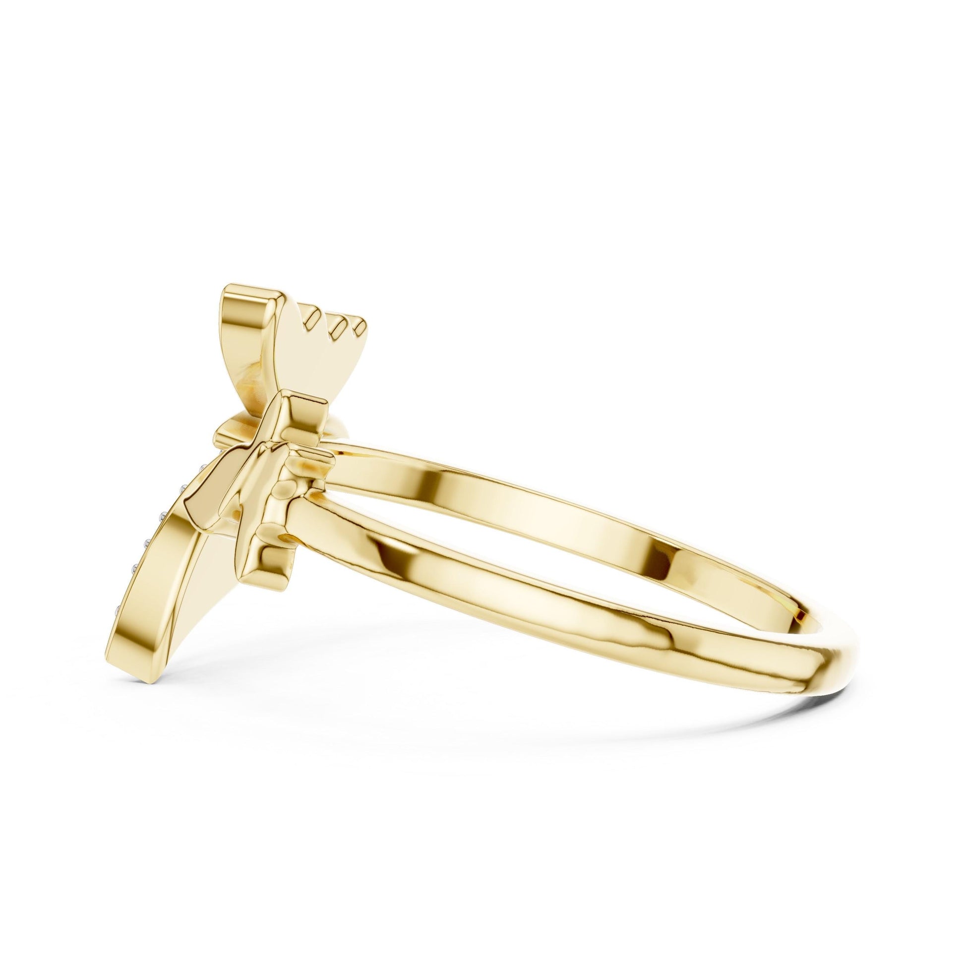 Riora moissanite butterfly ring with nature-inspired design, gold, rose gold, and silver options, featuring a minimalist diamond look.