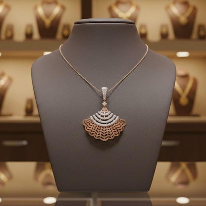 Moissanite Fan Pendant Necklace – Rose Gold Art Deco Style