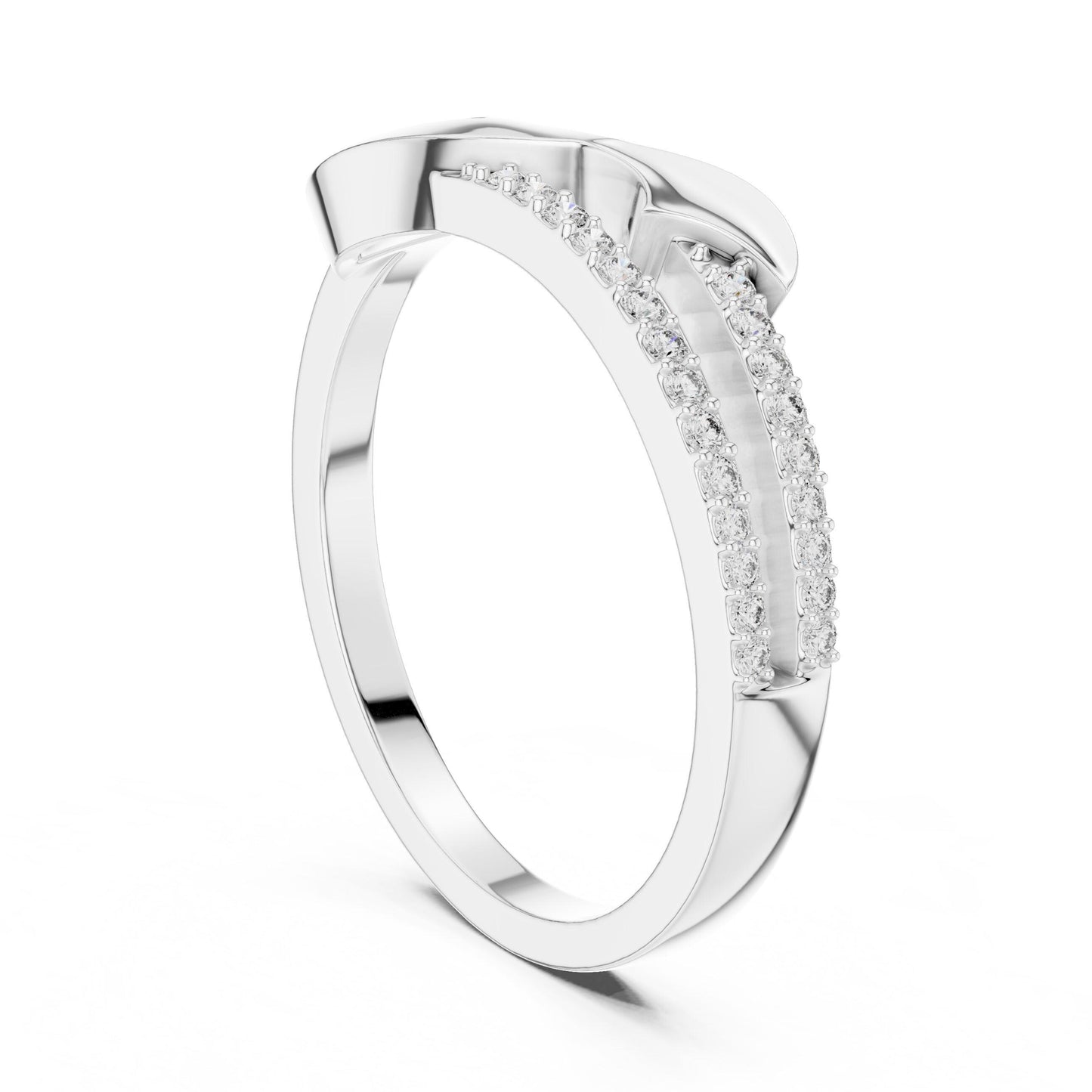 Riora Infinity Twist Moissanite diamond gold rose gold stackable wedding ring with minimalist twist design and dainty band.