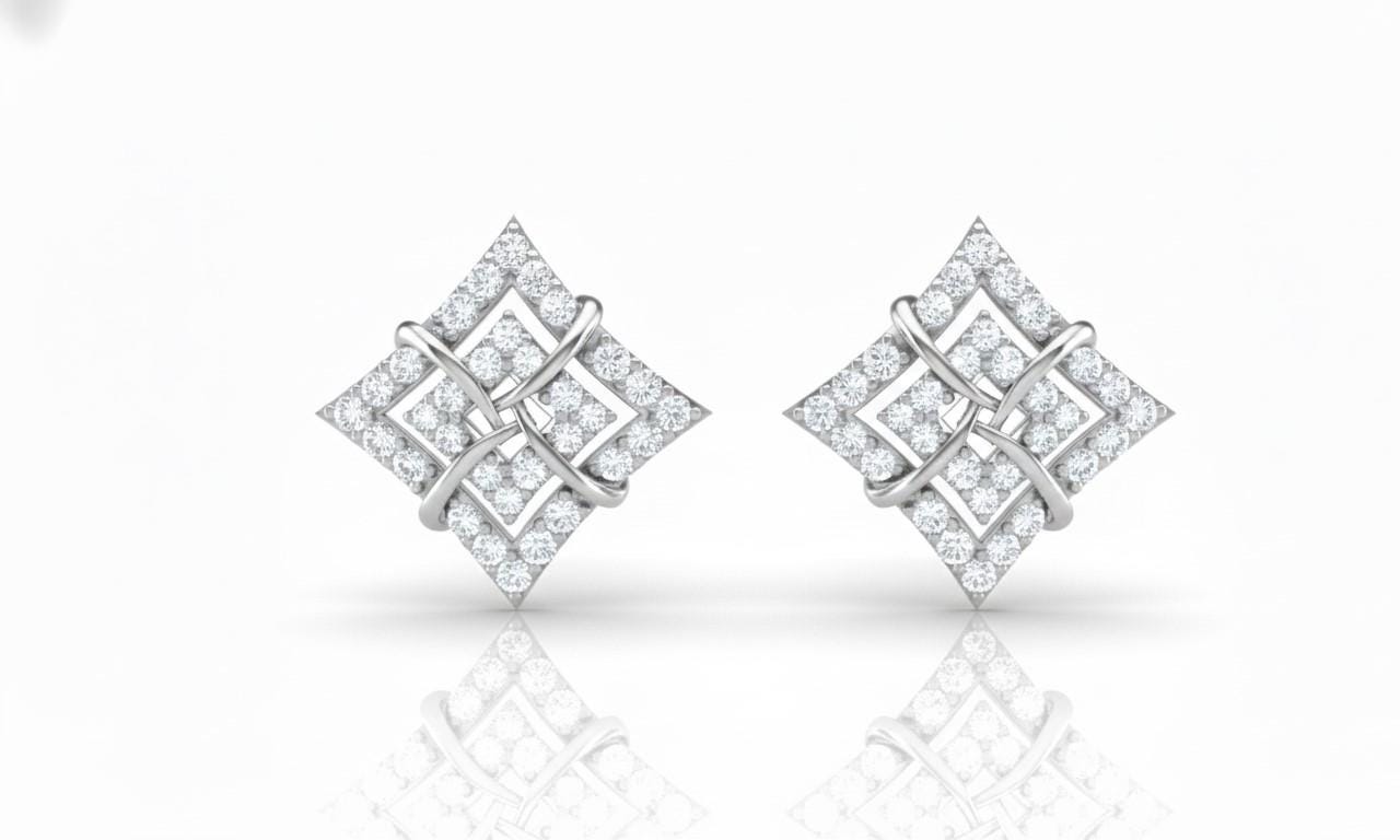 Moissanite Geometric Square Stud Earrings | Hypoallergenic | Gold, Rose Gold, Silver
