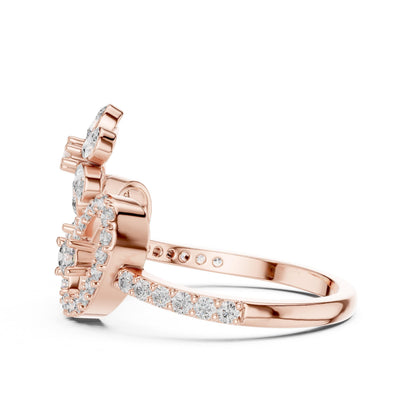 Riora floral halo moissanite diamond crown ring in gold and silver with vintage-inspired design, bridal engagement or promise band