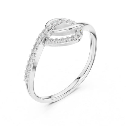Riora infinity moissanite ring with twisted knot design in rose gold and silver, featuring sparkling diamonds for engagement or romantic gift.