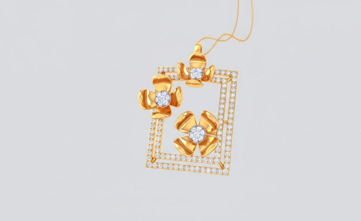 Floral Square Pendant Necklace – Gold Rose Silver, 22in Adjustable Chain, Hypoallergenic Gift for Her