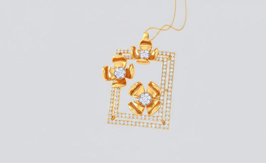 Floral Square Pendant Necklace – Gold Rose Silver, 22in Adjustable Chain, Hypoallergenic Gift for Her