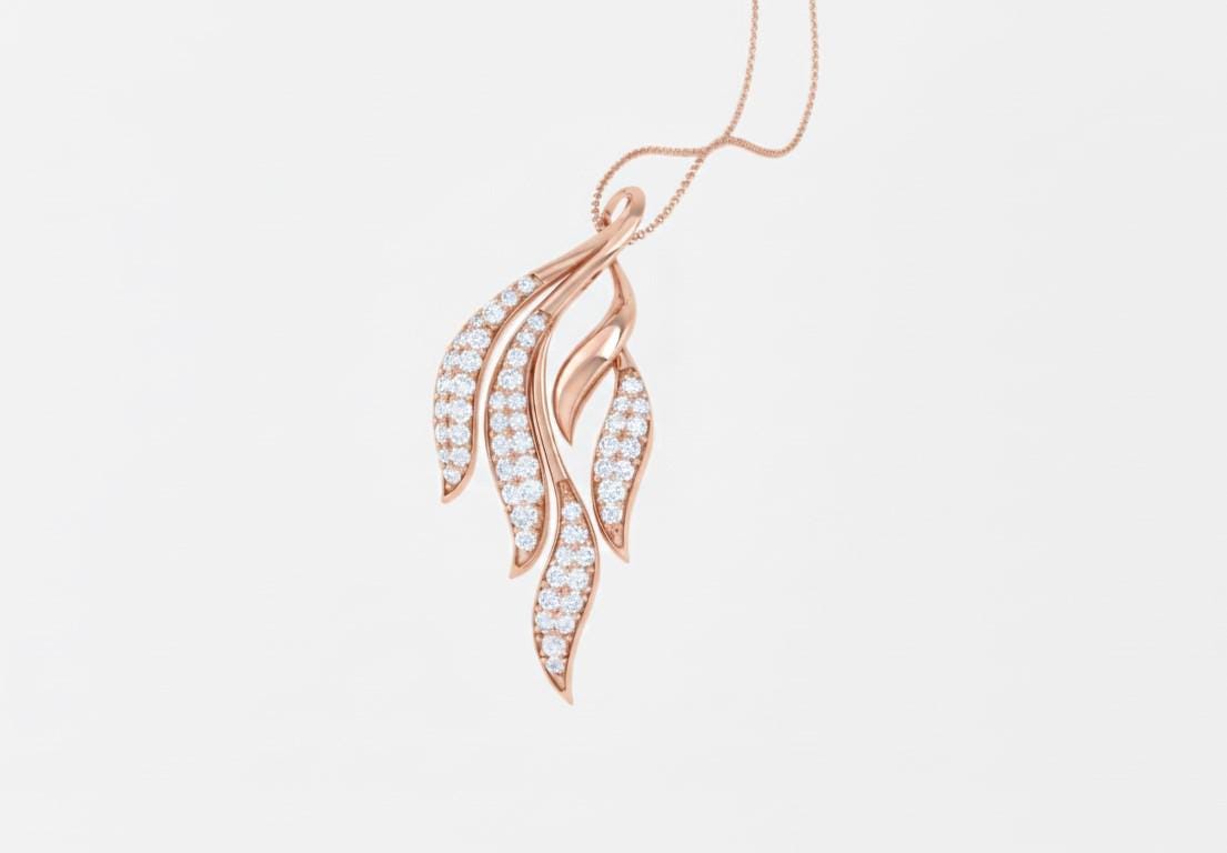 Moissanite Leaf Pendant Necklace for Women | Gold, Rose Gold & Silver | Bridal & Valentine Gift