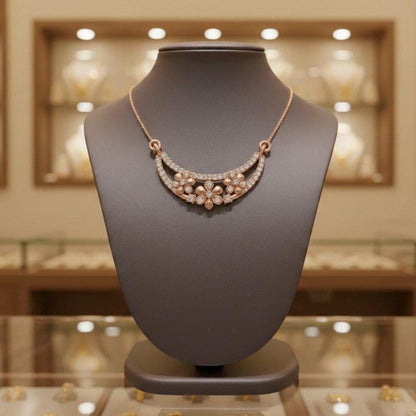 Moissanite Flower Curve Pendant Necklace – Gold Rose Silver – Hypoallergenic Statement Jewelry Gift for Her