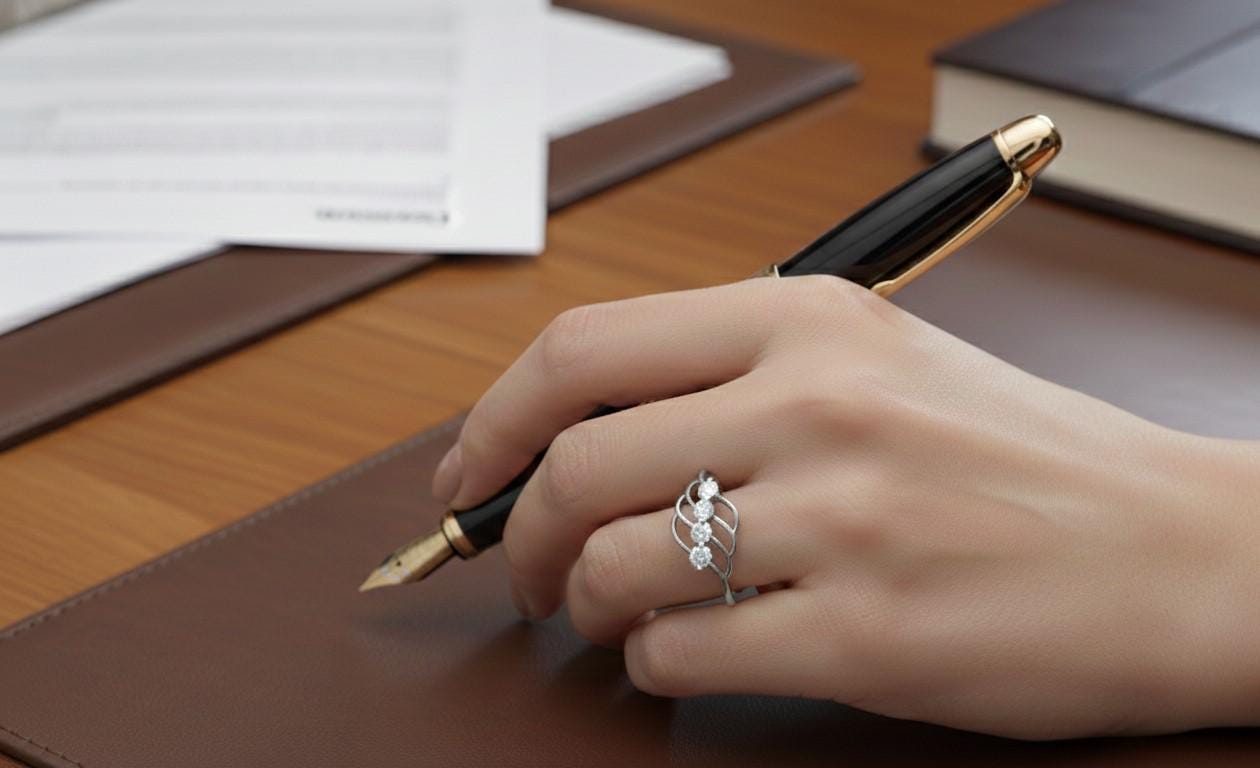 Moissanite Wave Ring | Diamond Alternative Promise Ring | Hypoallergenic Gold Silver Rose Gold