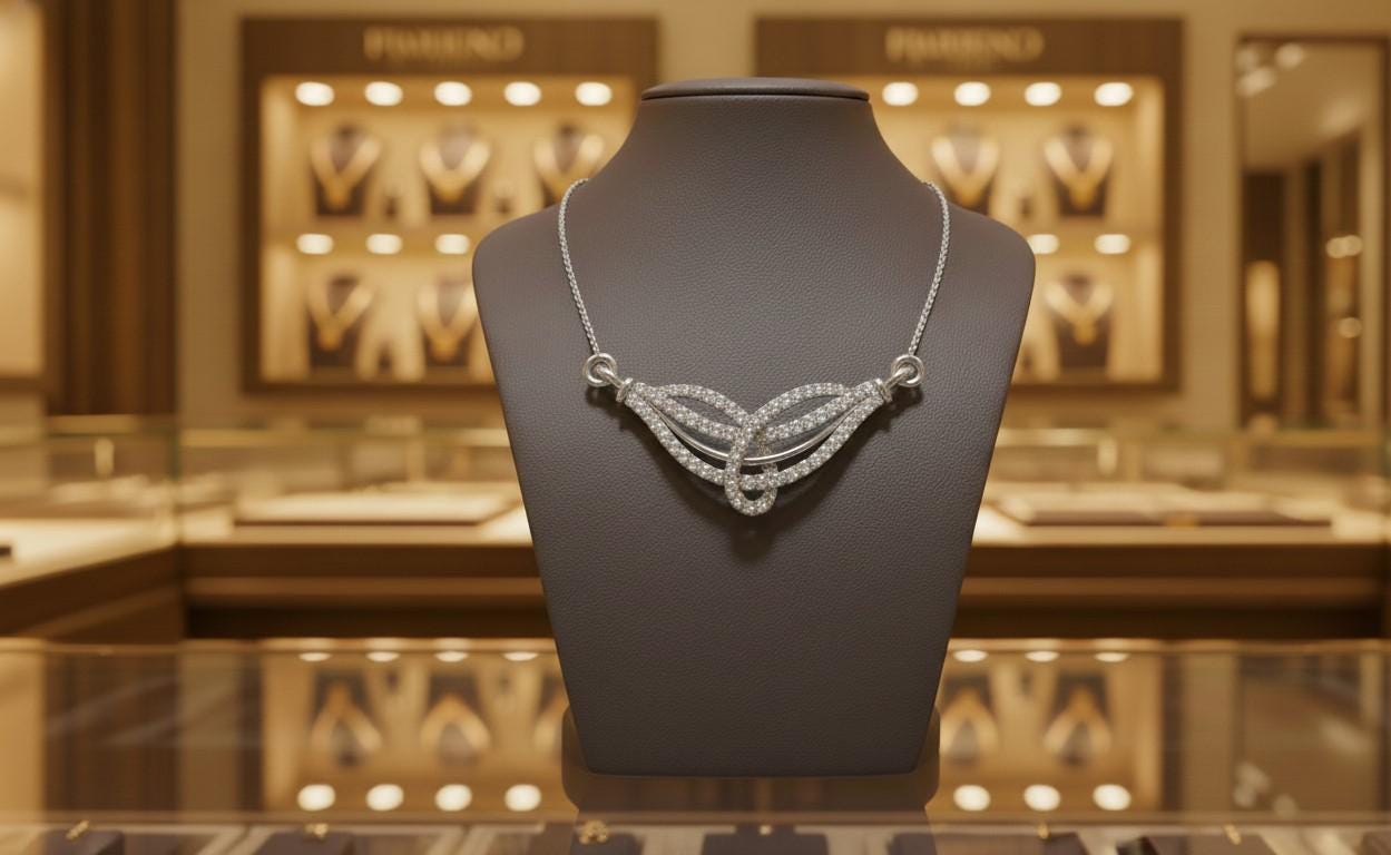 Moissanite Wave Pendant Necklace for Women | Gold, Rose Gold & Silver | Elegant Minimalist Jewelry