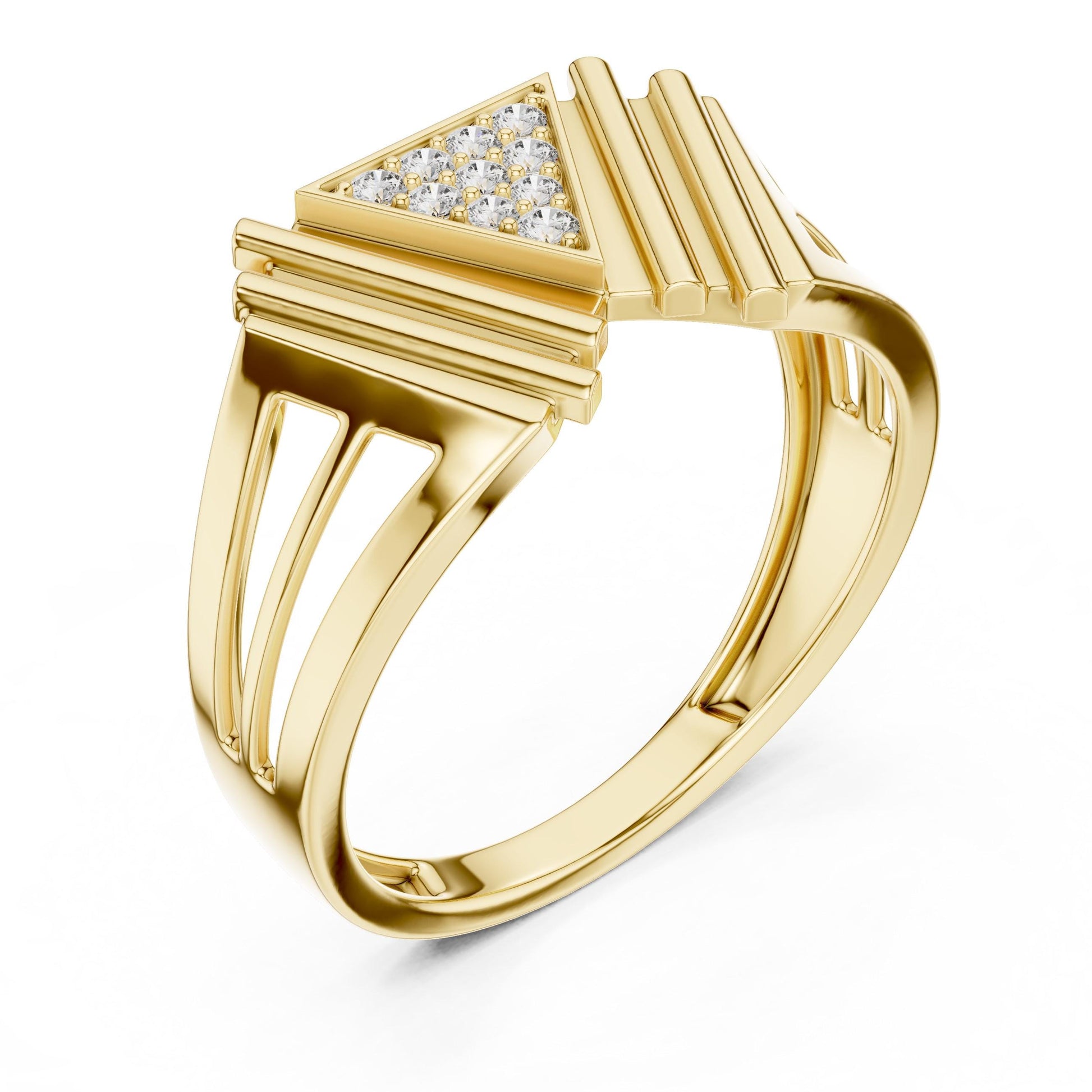 Riora geometric triangle moissanite diamond ring in rose gold, minimalist modern design for women, elegant promise jewelry