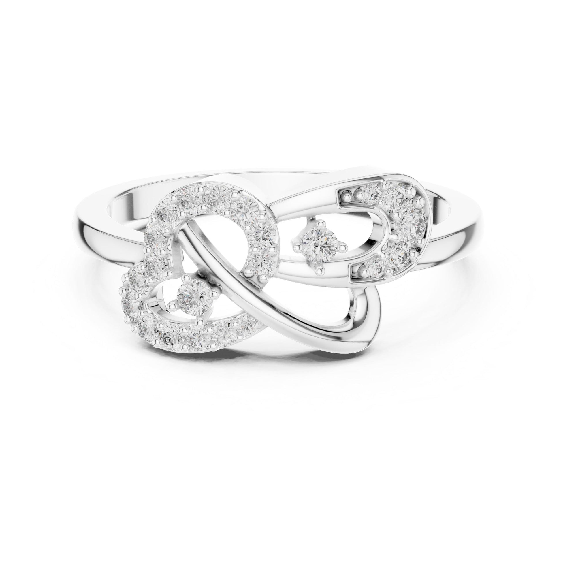 Rose gold infinity heart moissanite diamond ring featuring a romantic minimalist design, perfect for love and anniversary jewelry.