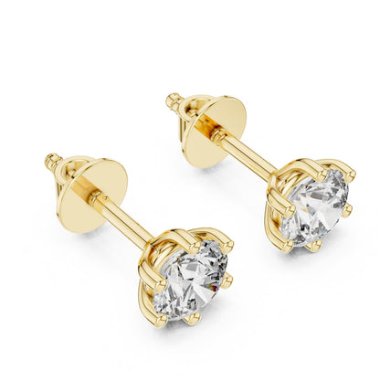 Riora moissanite diamond stud earrings in rose gold, minimalist dainty design, perfect for everyday wear and bridal jewelry.