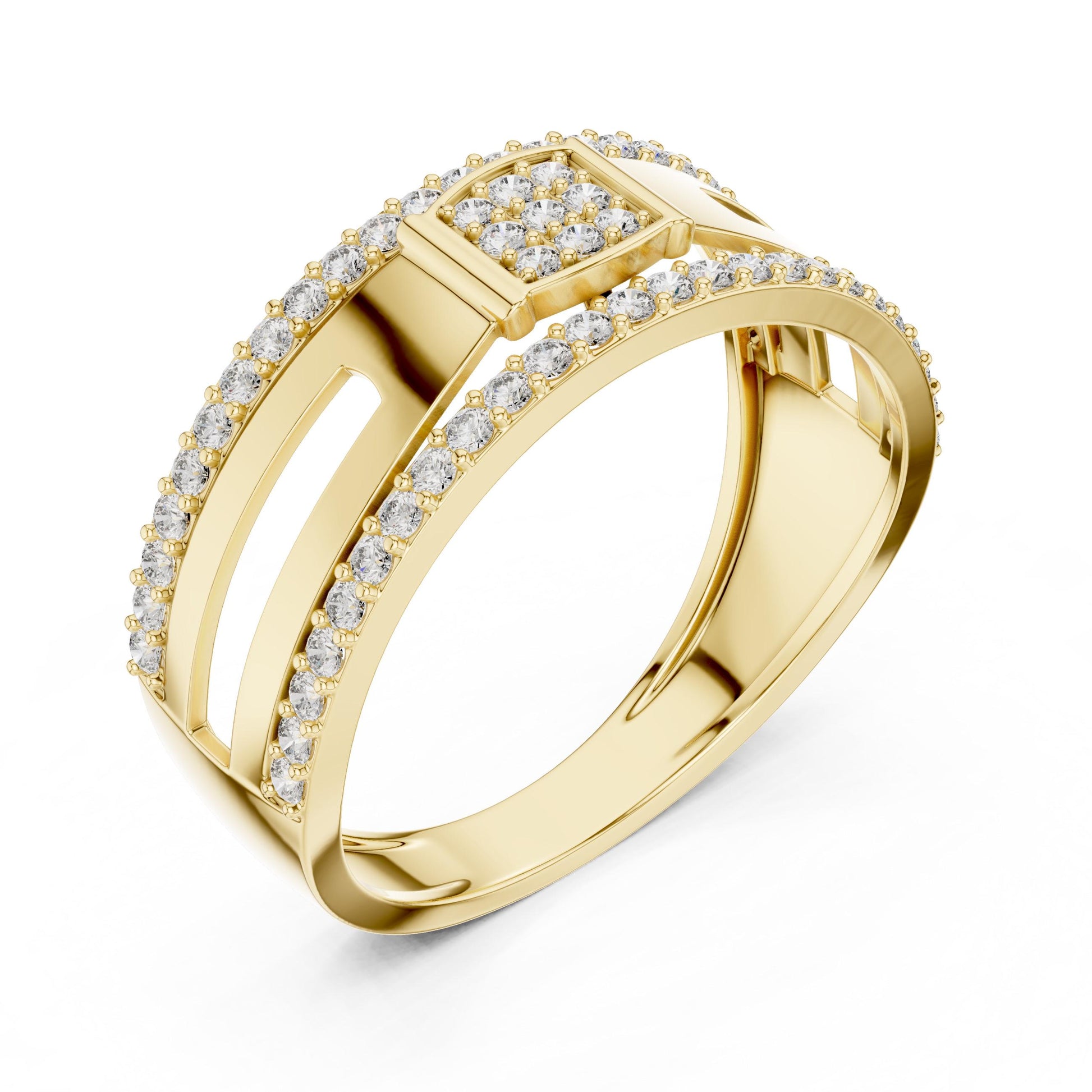 Riora luxury CZ double row wide band ring in rose silver, hypoallergenic anniversary and promise jewelry with sparkling stones