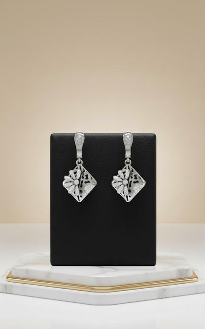 Moissanite Floral Drop Earrings | Hypoallergenic Geometric Dangle | Gold, Rose Gold, Silver