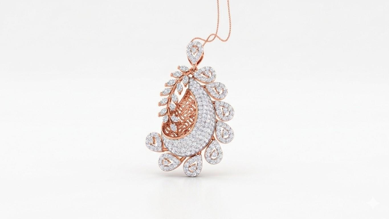 Riora paisley moissanite diamond teardrop pendant necklace with sparkling jewelry design for women, ideal for elegant wedding gifts
