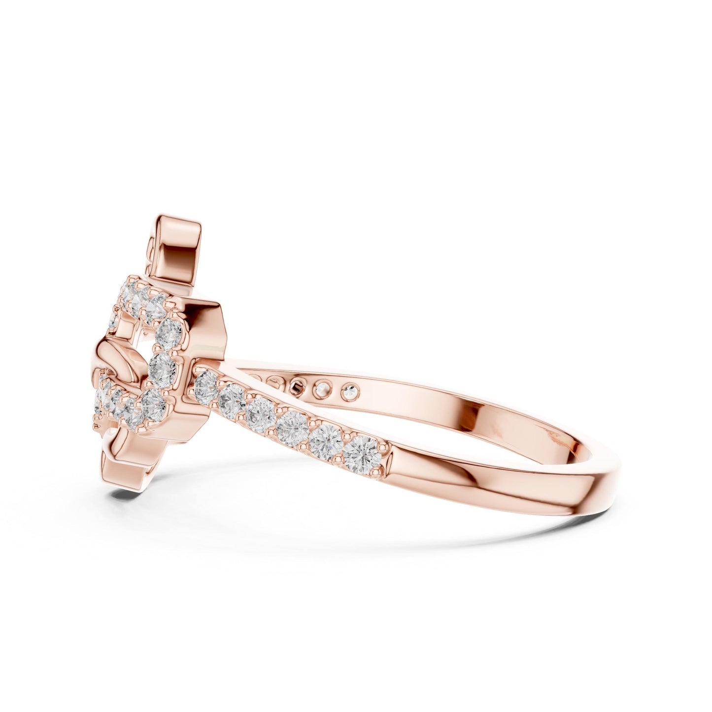 Riora moissanite diamond double heart buckle ring with minimalist romantic design and statement love band on a white background