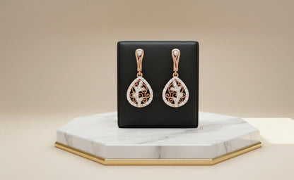 Moissanite Teardrop Stud Earrings | Hypoallergenic Bridal Dangle | Gold, Rose Gold, Silver