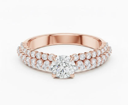 Cubic Zirconia Engagement Ring – Triple Pavé Band | Gold, Rose Gold & Silver