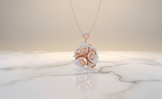 Moissanite Floral Pendant | Rose Gold Non Tarnish Hypoallergenic Necklace | Valentine Gift for Her